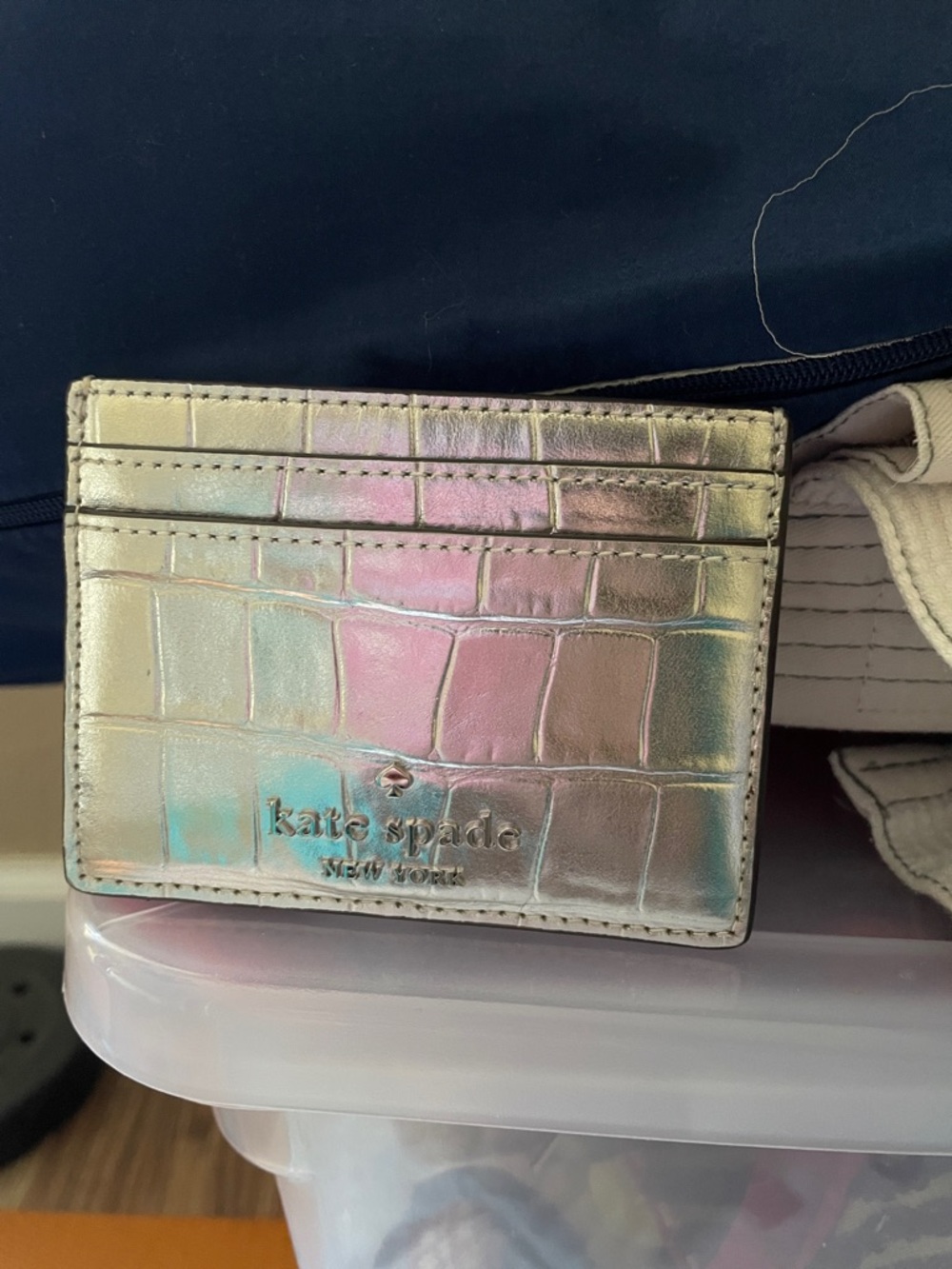 Kate Spade metallic silver croc embossed Card Holder Wallet